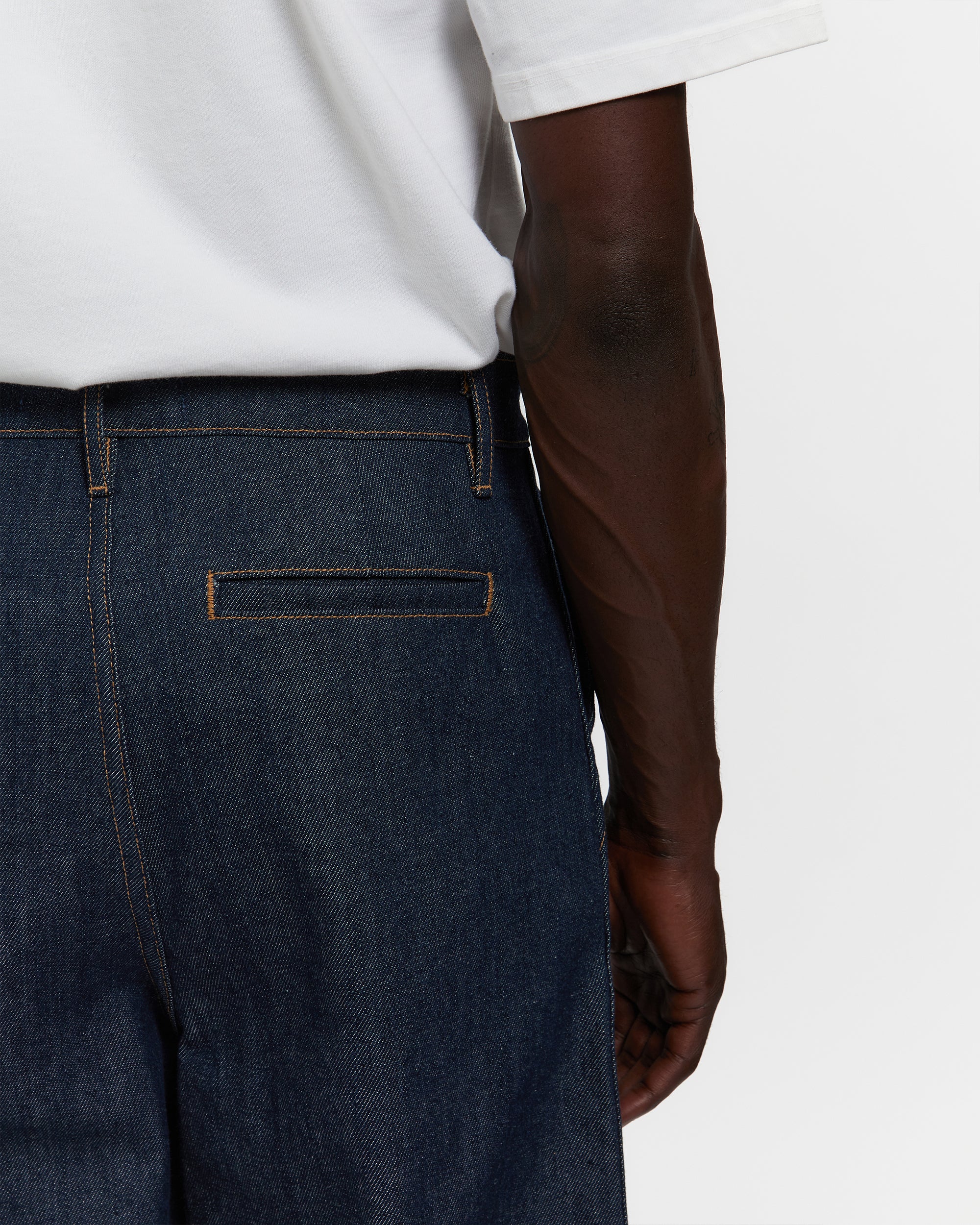 Raw Denim Concealed Button Straight Leg Jean