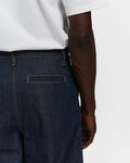 Raw Denim Concealed Button Straight Leg Jean