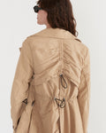 Cinched Nylon Trench Coat in Tan