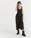 Cinched Nylon Asymmetrical Dress in Black