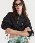 Cinched Nylon Quarter-Zip Top in Black