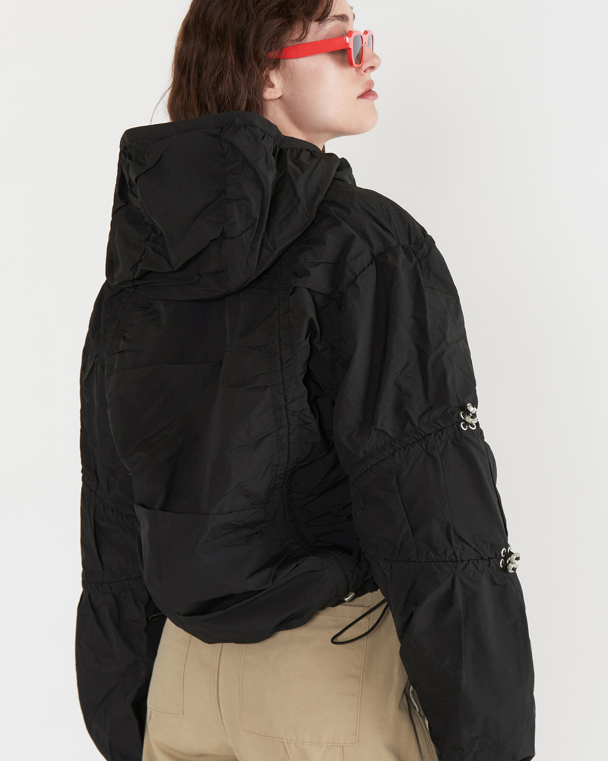 Women - Cinched Nylon Hooded Jacket - Black - 3