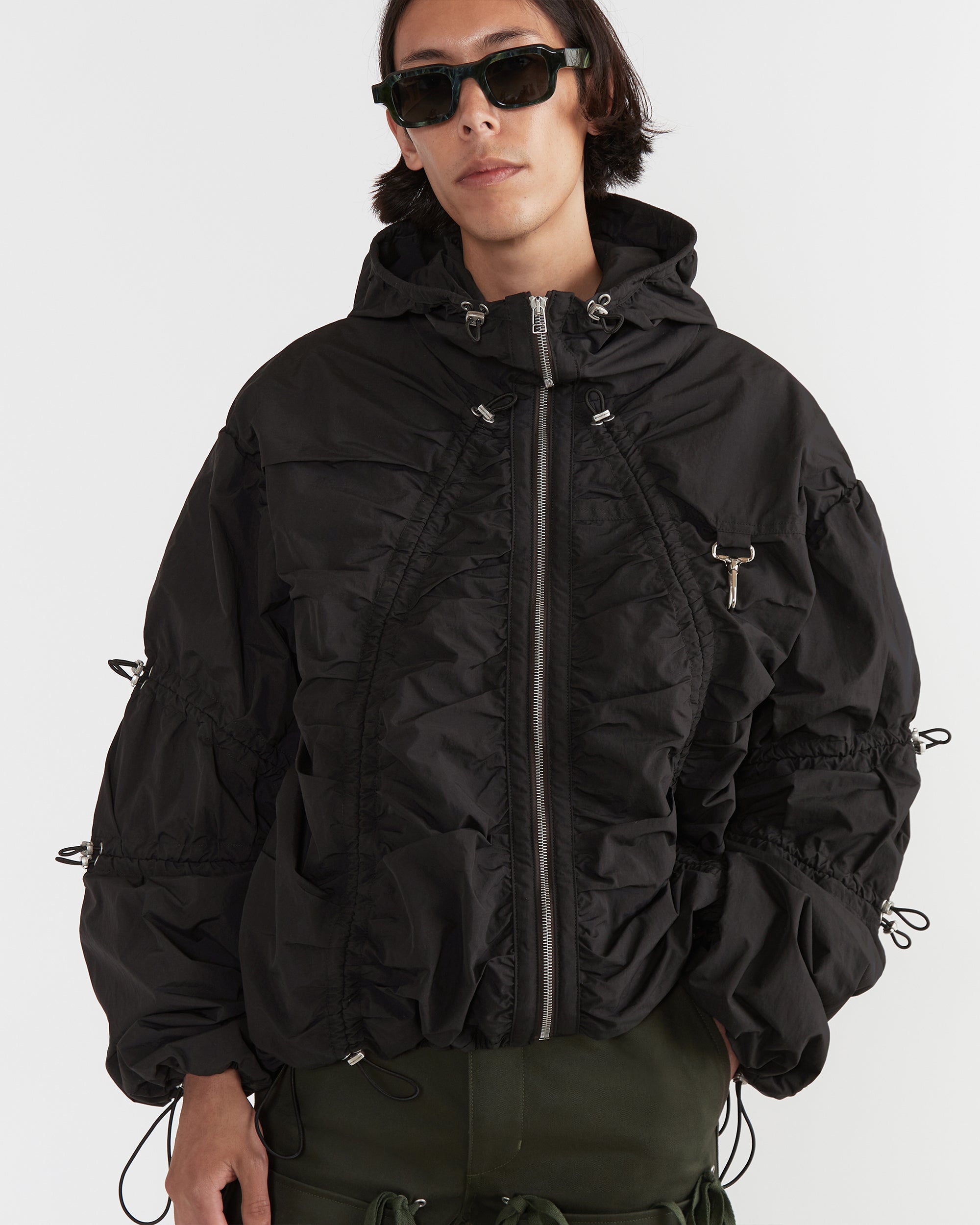 Men - Cinched Nylon Hooded Jacket - Black - 3