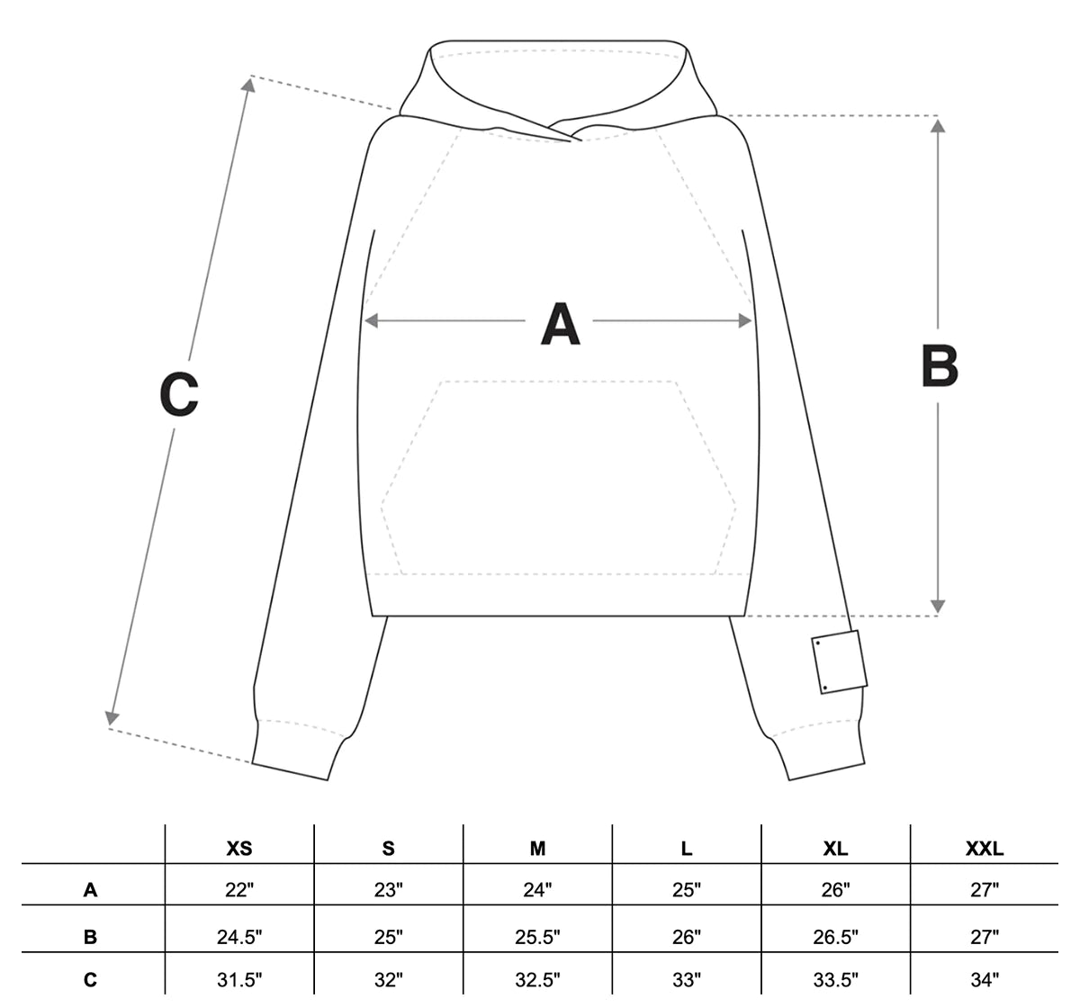 Deer Painting Hooded Sweatshirt in Black Size Guide