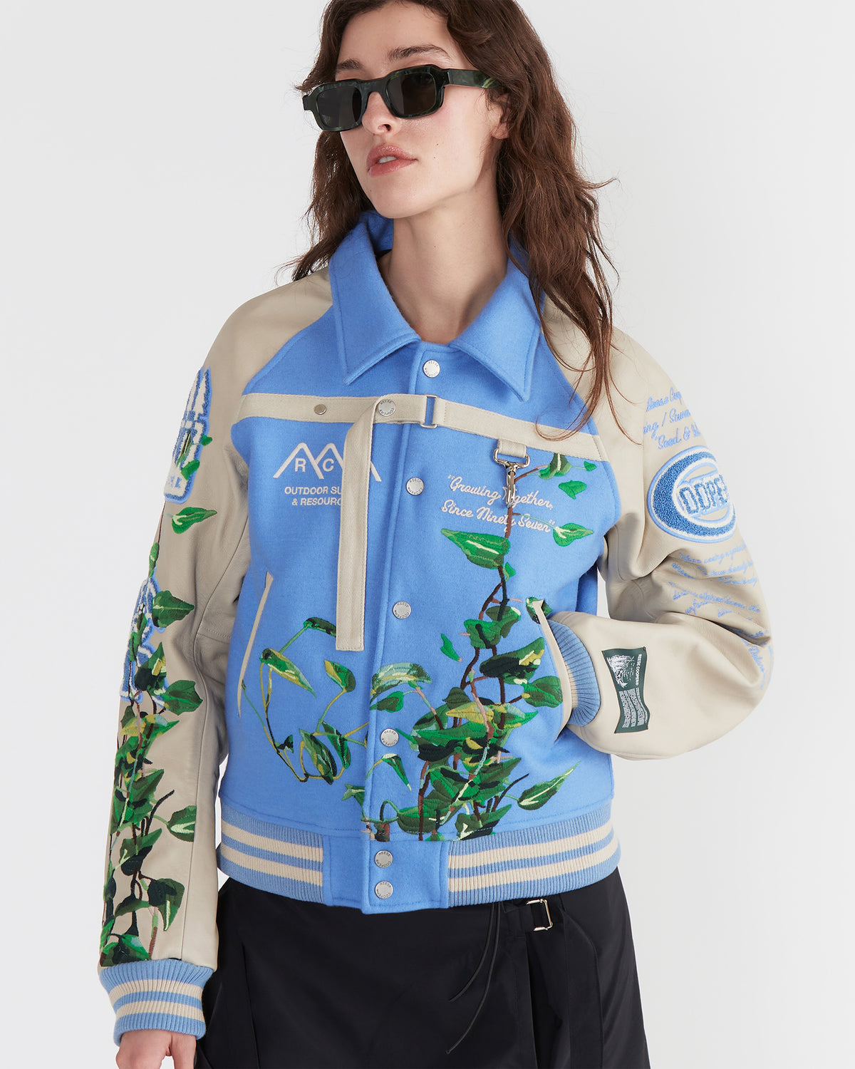 Embroidered Vines Varsity Jacket in Sky Blue – REESE COOPER®