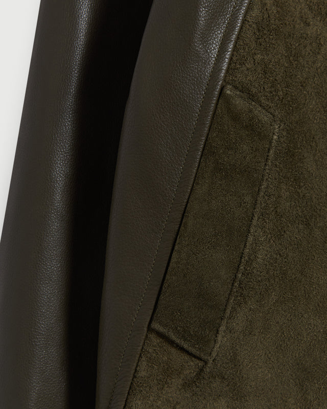 Curved Work Jacket in Olive Leather