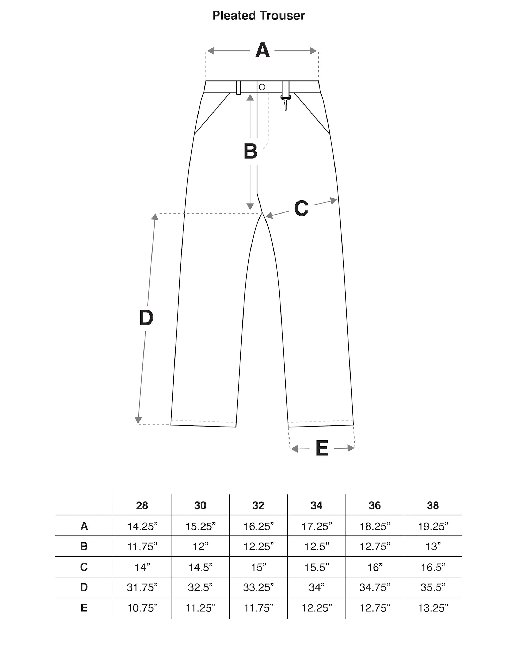Cotton Twill Pleated Trouser in Blurred Camo Size Guide