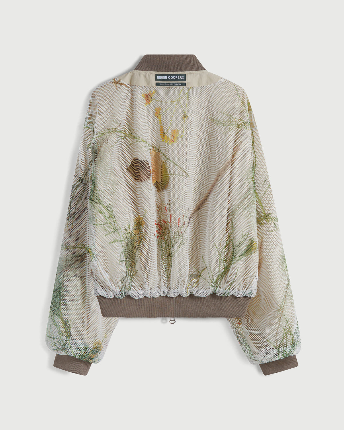 Desert Marigold Embroidered Nylon Bomber Jacket in Beige
