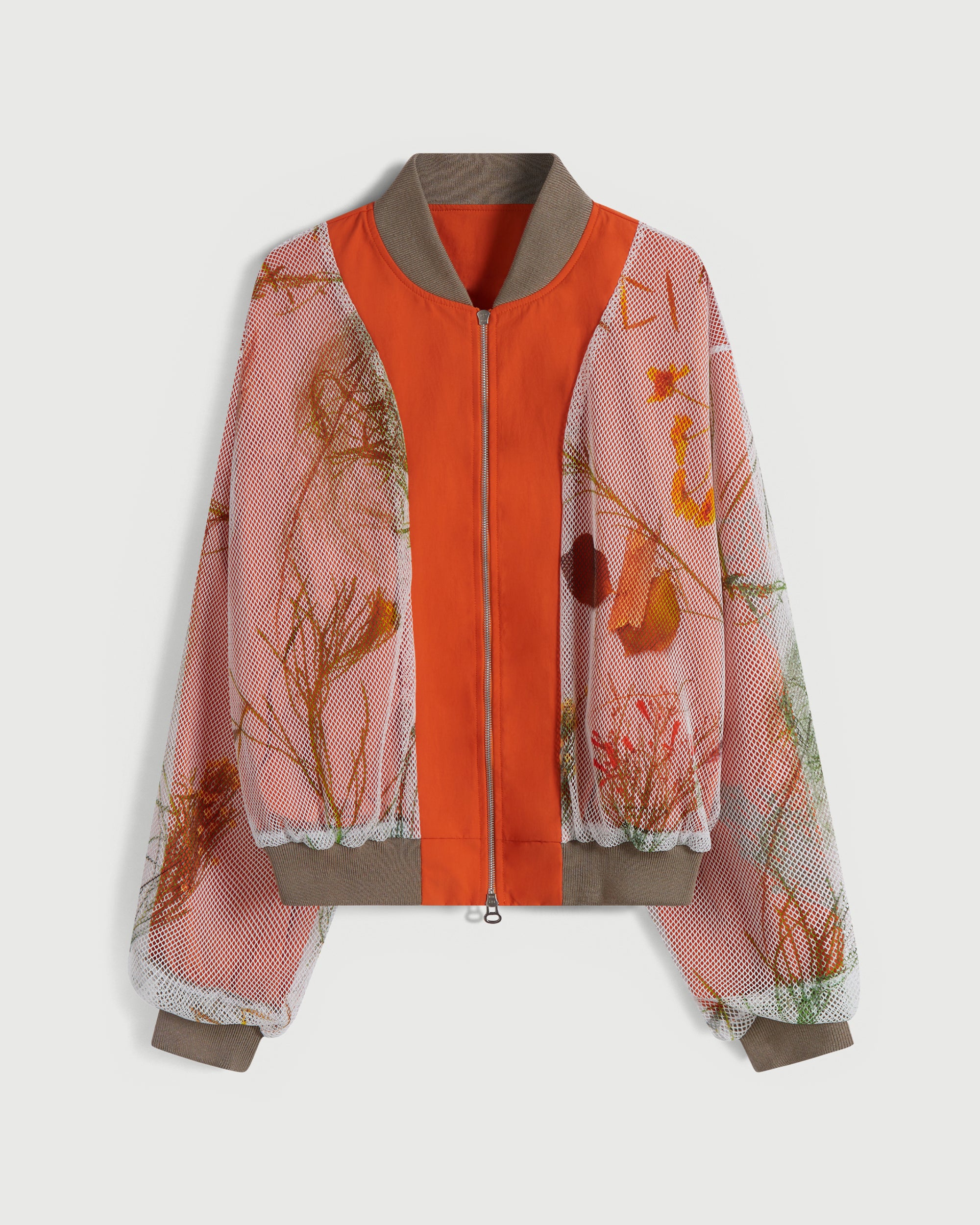 Desert Marigold Embroidered Nylon Bomber Jacket in Orange