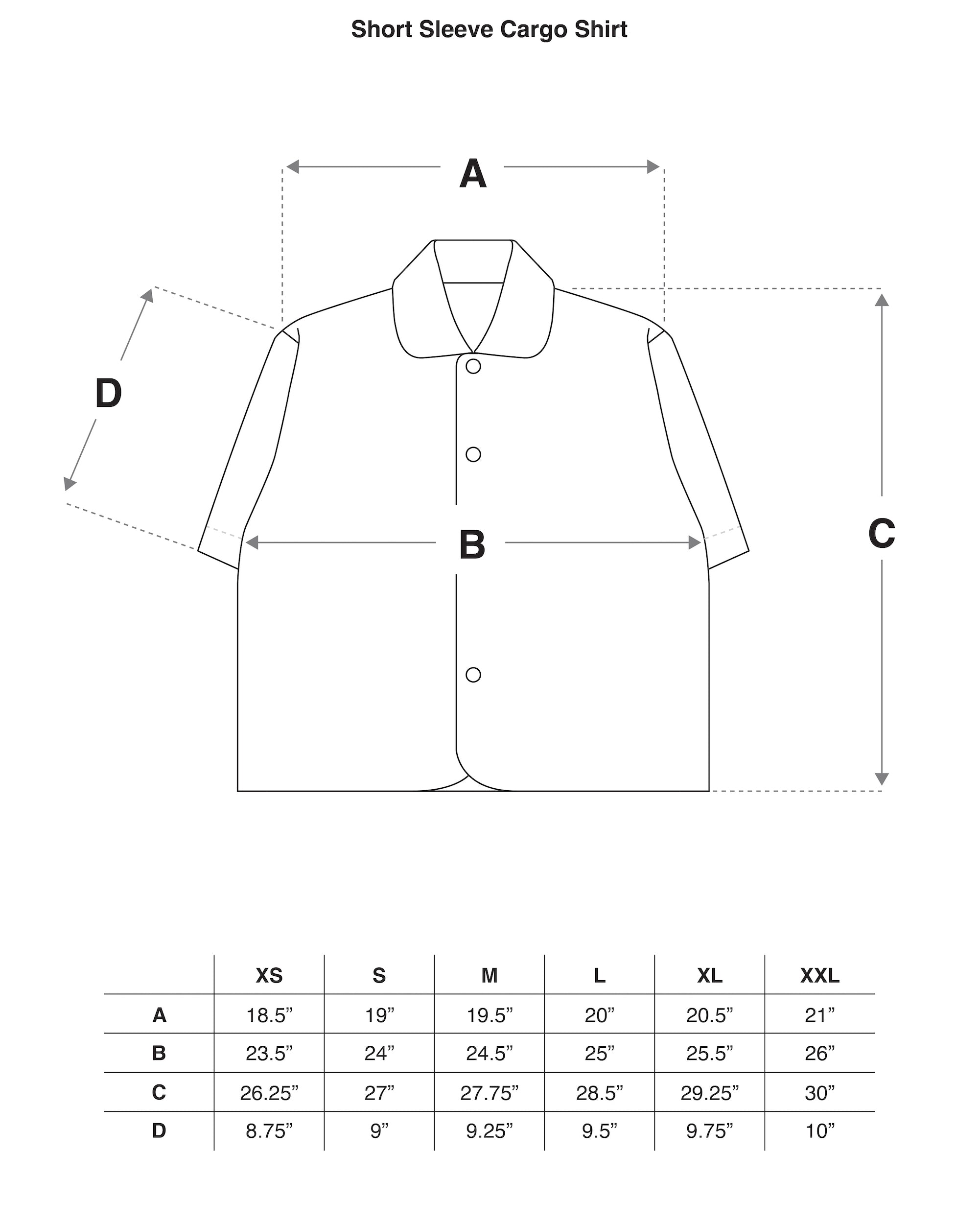 Desert Brush Printed Mesh Short Sleeve Cargo Shirt Size Guide