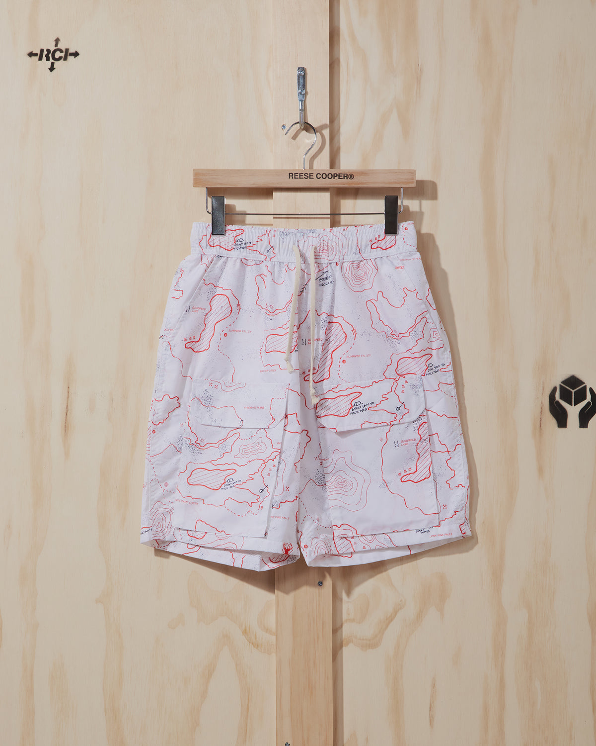 SS22 Nylon Cargo Short in White Trail Map Camo