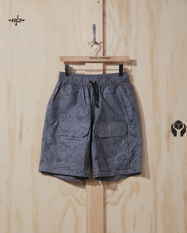 SS22 Nylon Cargo Short in Grey Trail Map Camo