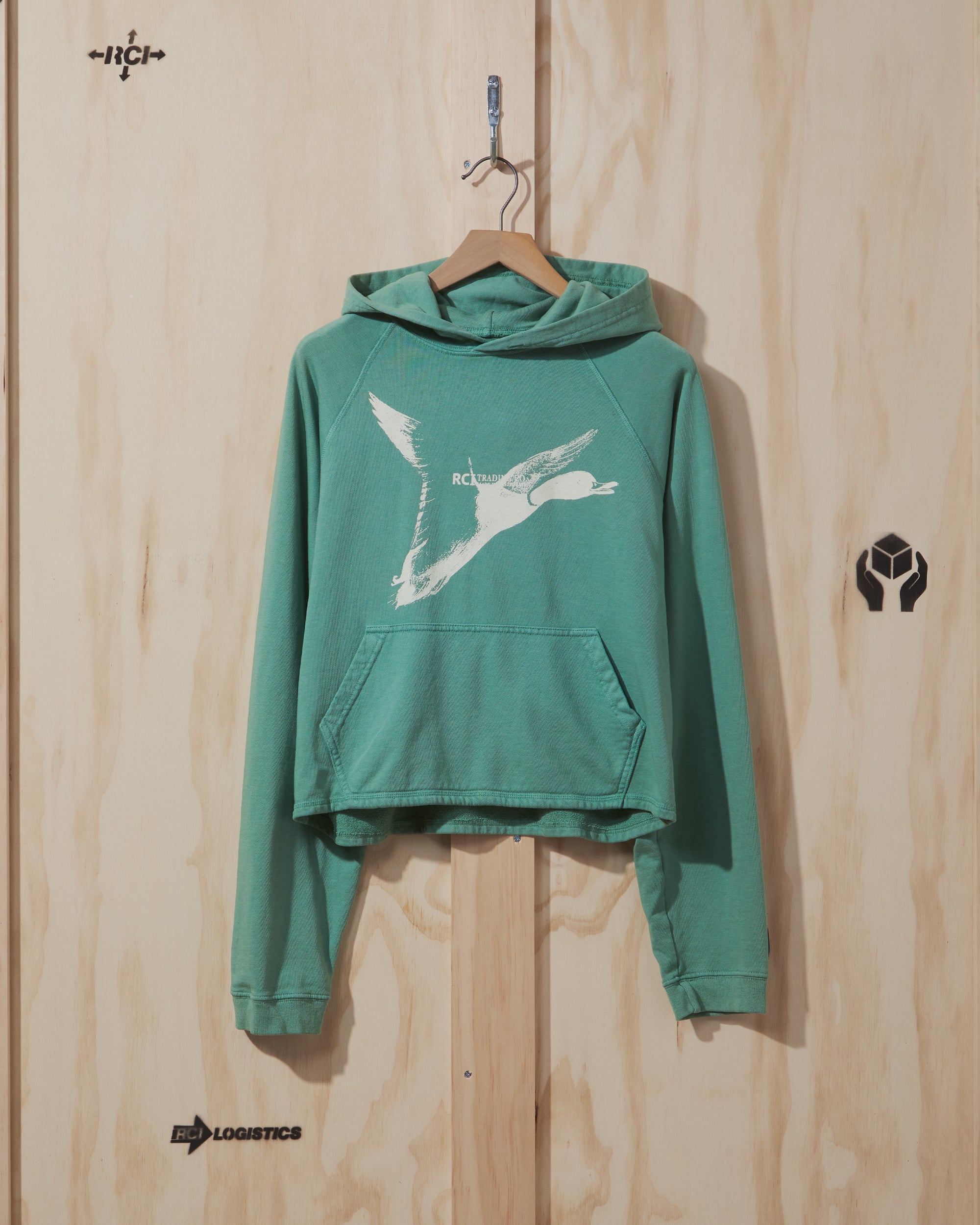 SS19 Womens Duck Print Hooded Sweatshirt in Green