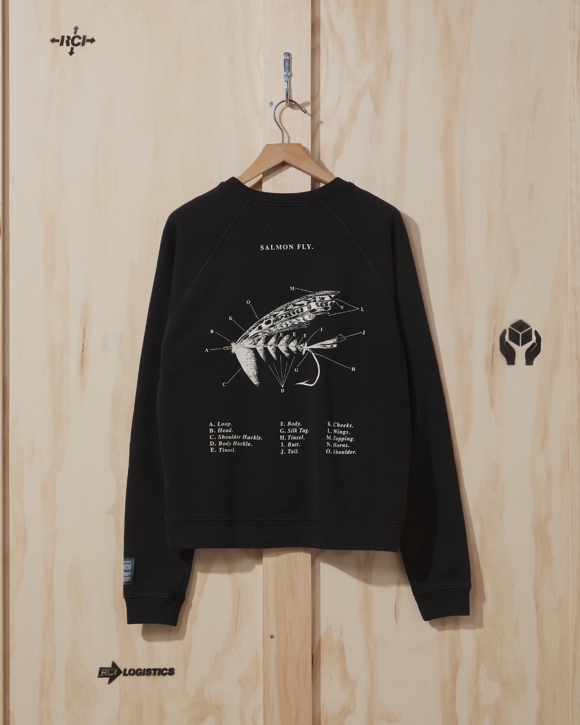 SS21 Salmon Fly Crewneck Sweatshirt in Black