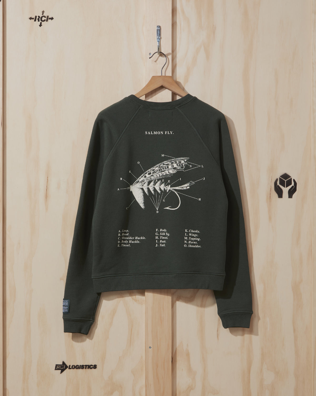 SS21 Salmon Fly Crewneck Sweatshirt in Olive