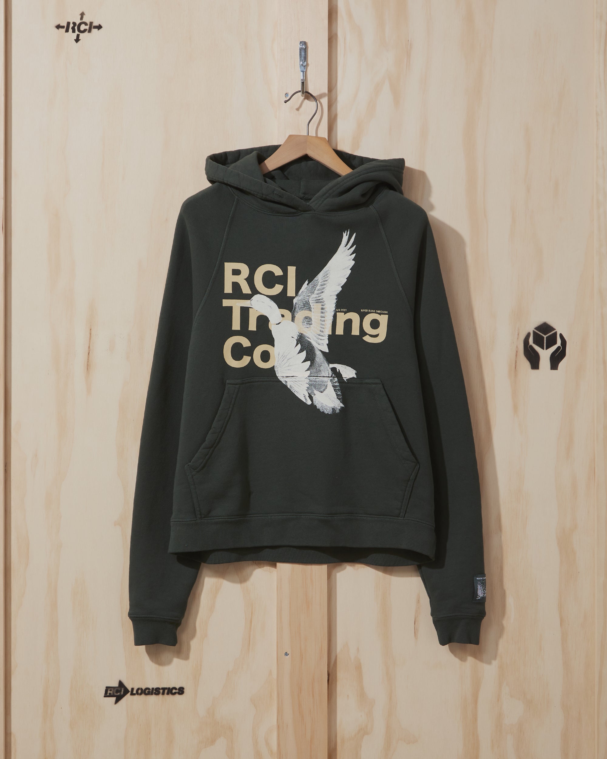 SS21 Duck Print Hooded Sweatshirt in Olive