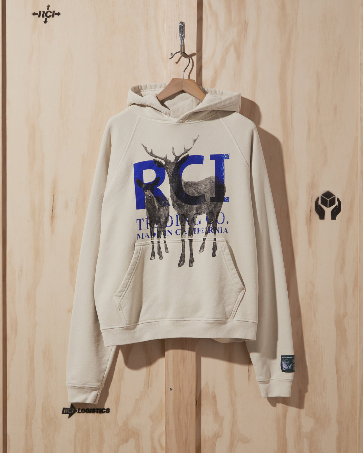 SS20 RCI Deer Print Hooded Sweatshirt in Vintage White