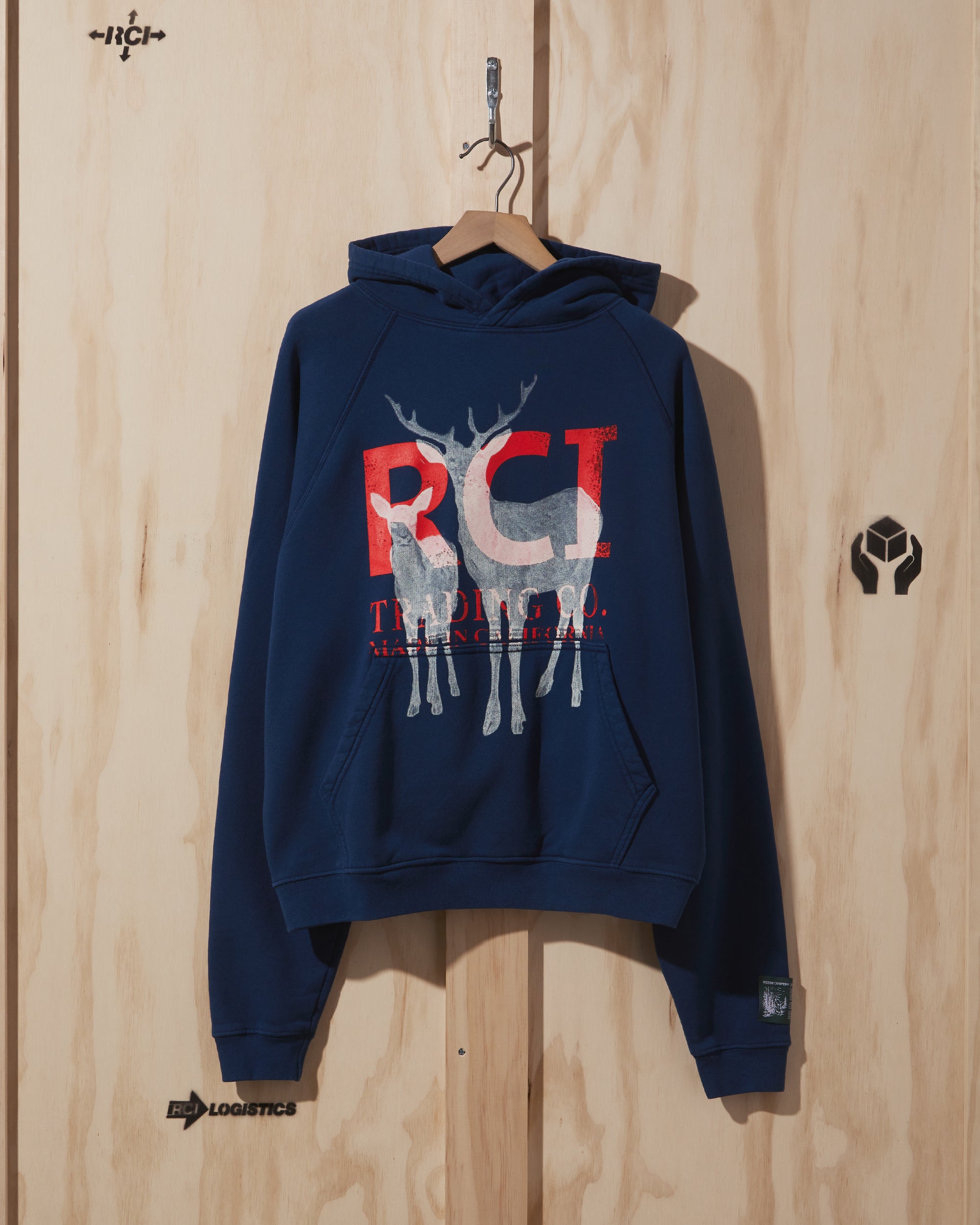 SS20 RCI Deer Print Hooded Sweatshirt in Navy