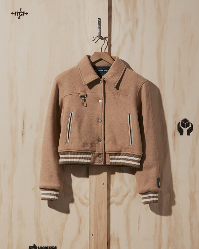 AW22 Womens Wool Varsity Jacket in Khaki