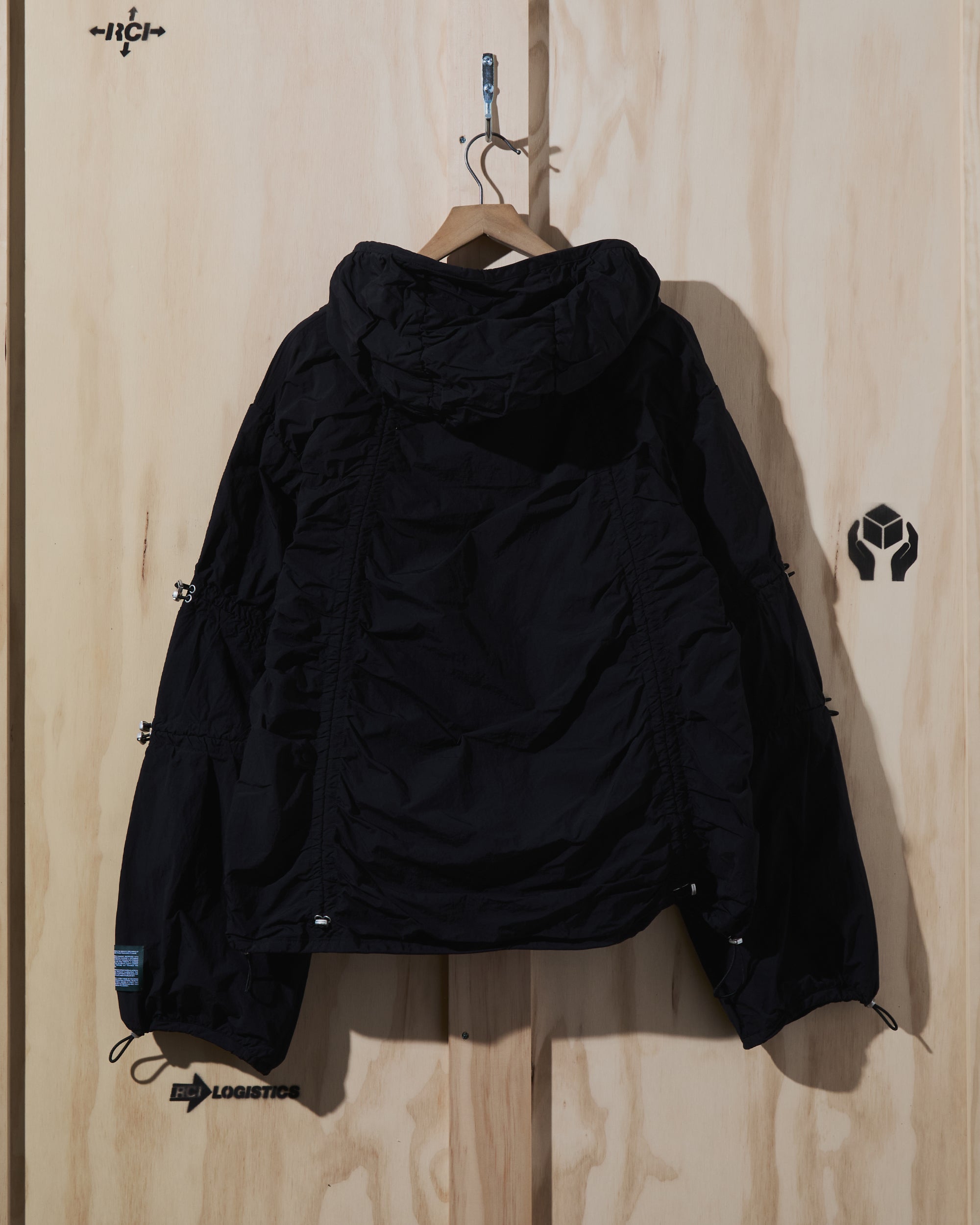 SS23 Cinched Nylon Hooded Jacket in Black