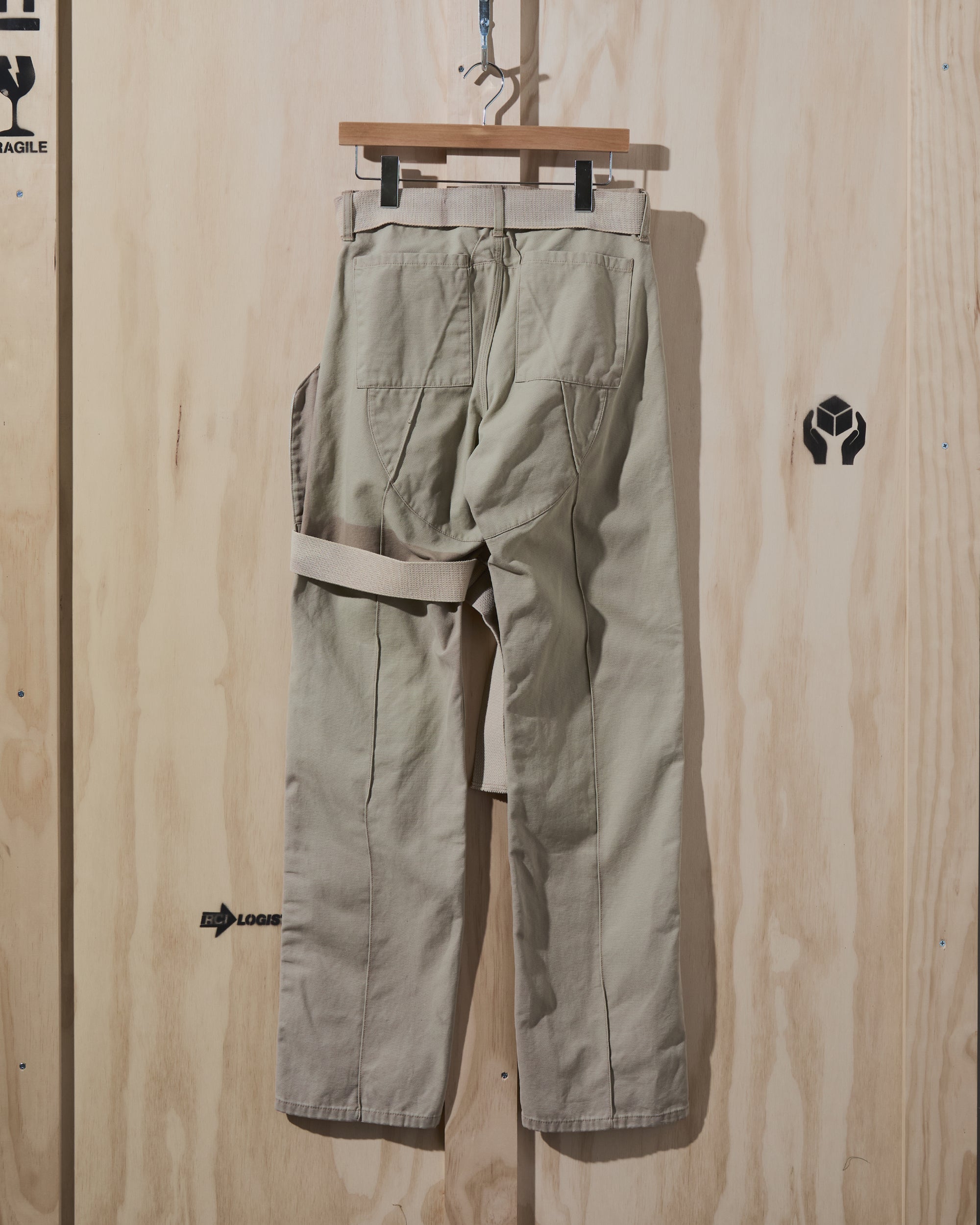 SS23 Sunfaded Cotton Trouser with Removable Attachment in Khaki