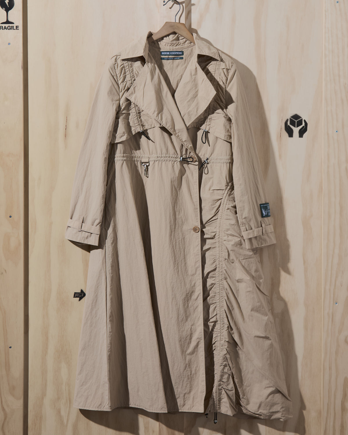 SS23 Cinched Nylon Trench Coat in Tan