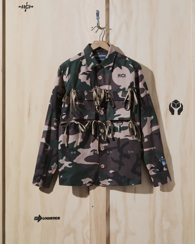 AW23 Modular Pocket Cotton Ripstop Button Down Shirt in Camo