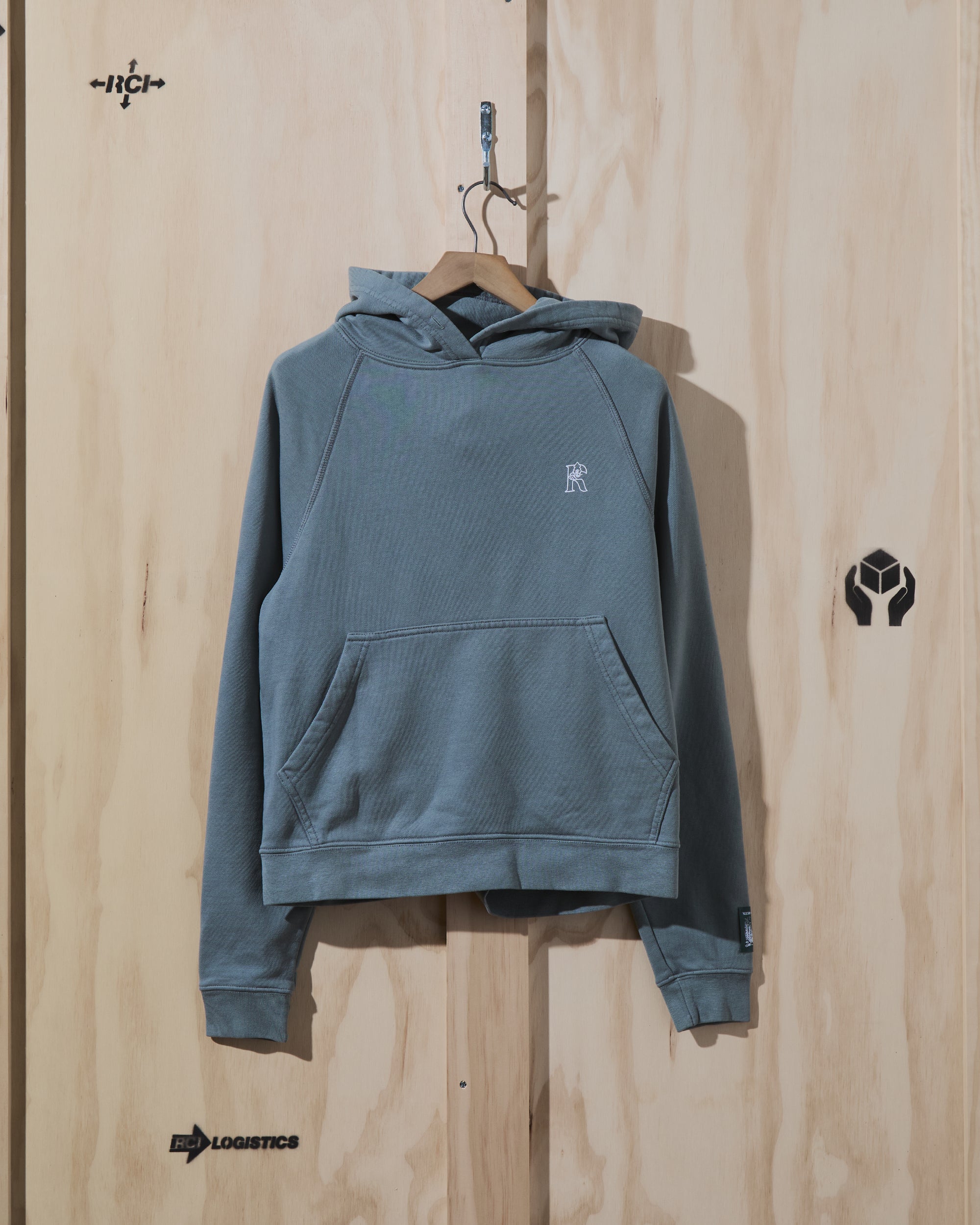 AW22 Mini R Logo Hooded Sweatshirt in Slate Grey