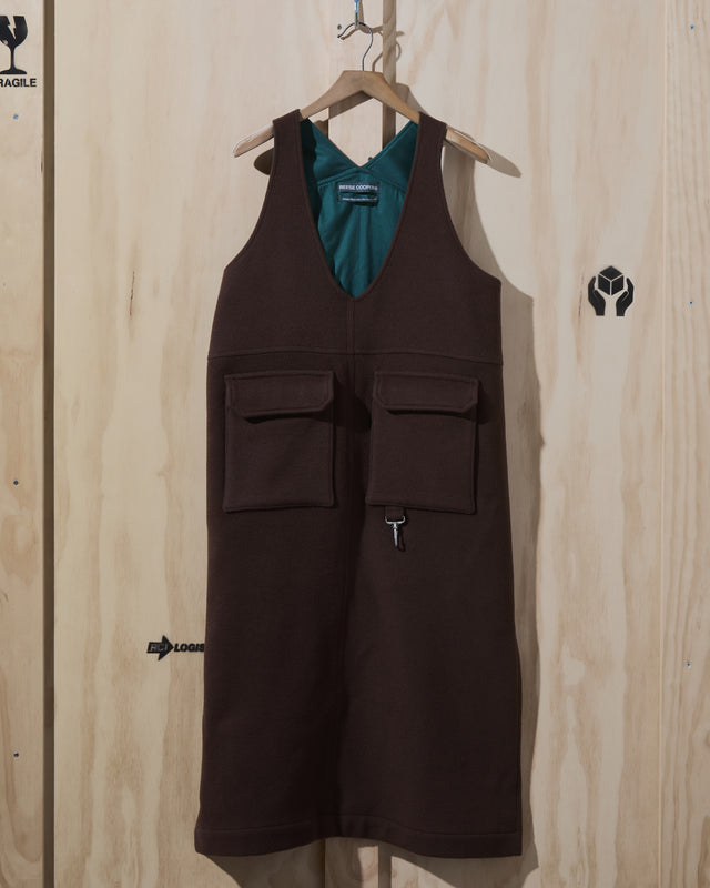 AW22 Wool Cargo Pocket Dress in Coffee