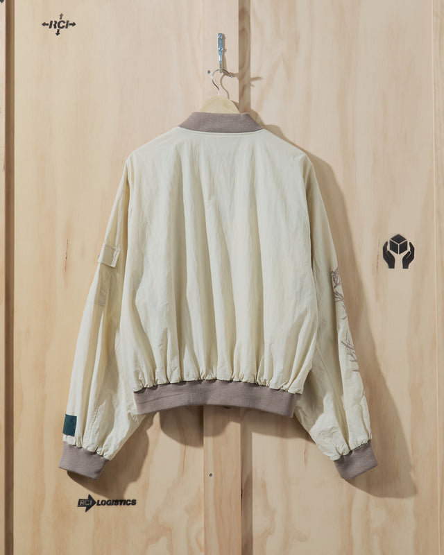 SS24 Desert Marigold Embroidered Nylon Bomber Jacket in Beige