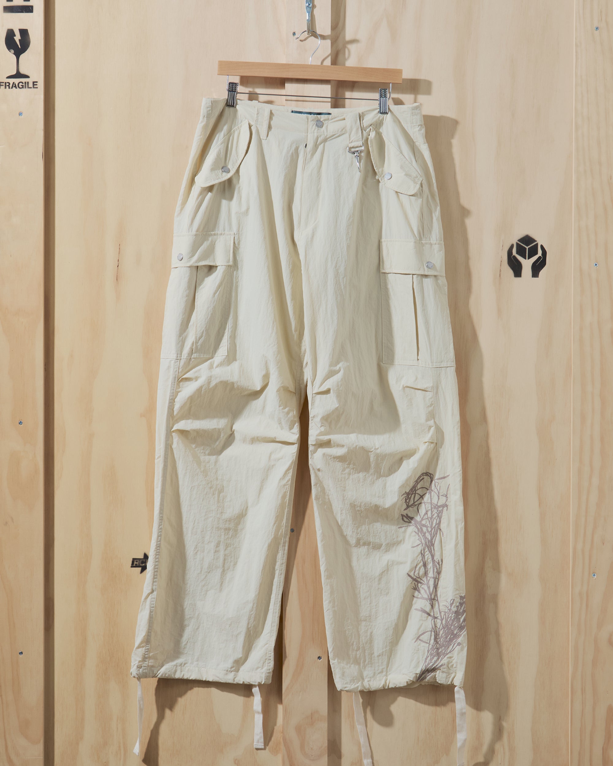 SS24 Desert Marigold Embroidered Nylon Cargo Pant in Beige