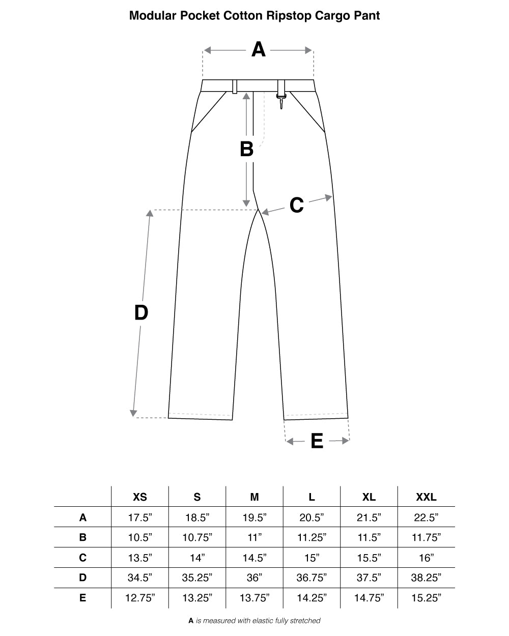 Modular Pocket Cotton Ripstop Cargo Pant in Sage Size Guide