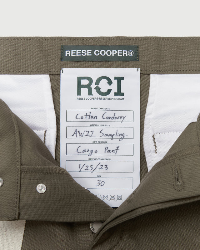 RCI Reserve: Cargo Pant in Sage Corduroy