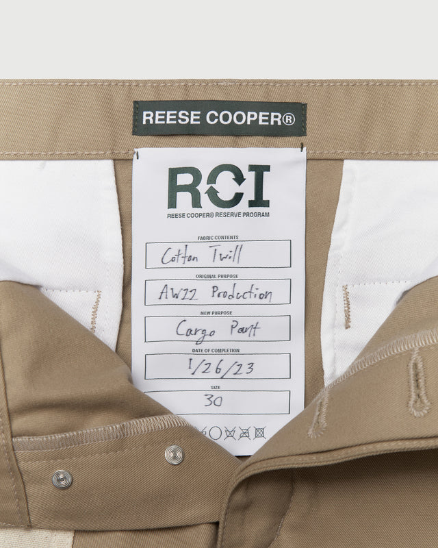 RCI Reserve: Cargo Pant in Khaki Cotton Twill