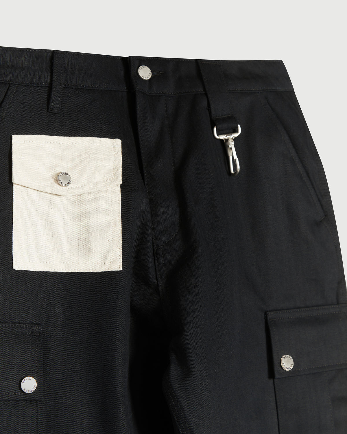 RCI Reserve: Cargo Pant in Black Cotton Herringbone