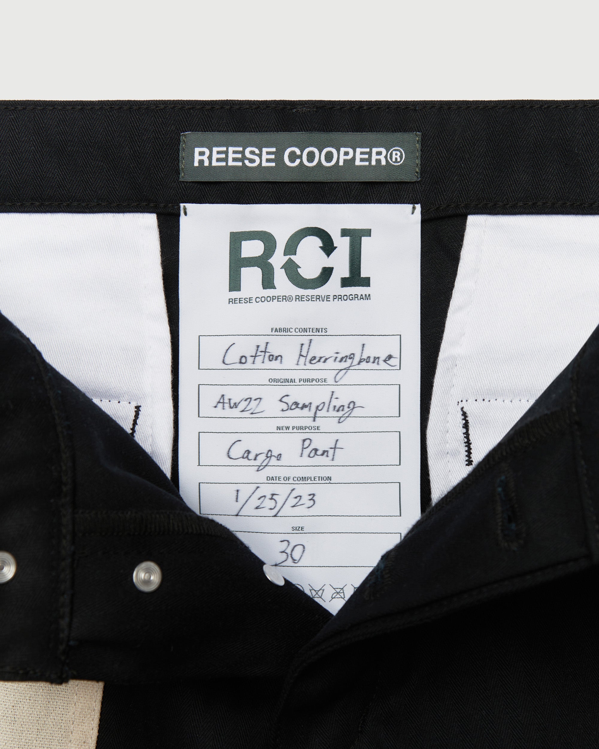 RCI Reserve: Cargo Pant in Black Cotton Herringbone