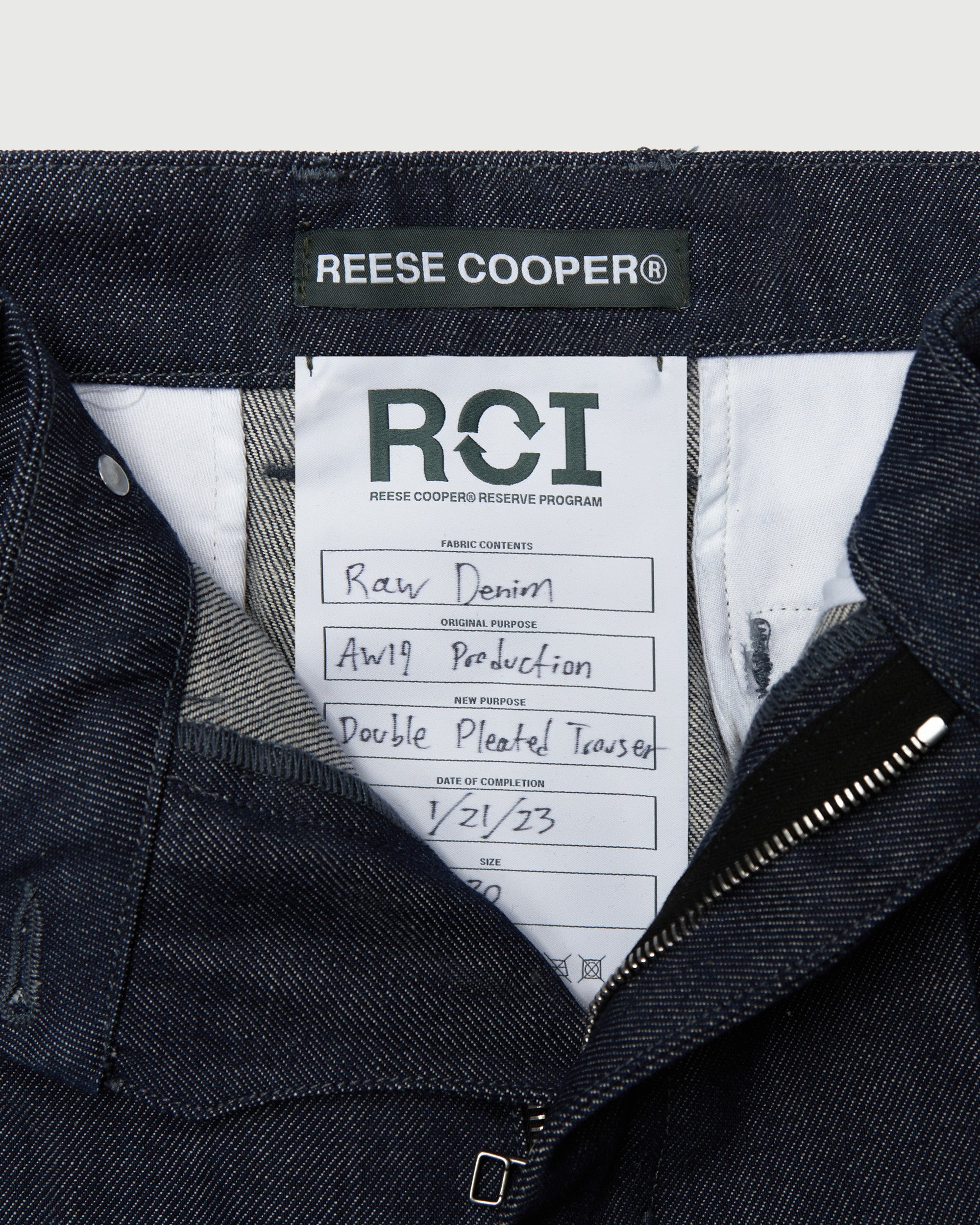 RCI Reserve: Double Pleated Trouser in Raw Indigo Denim