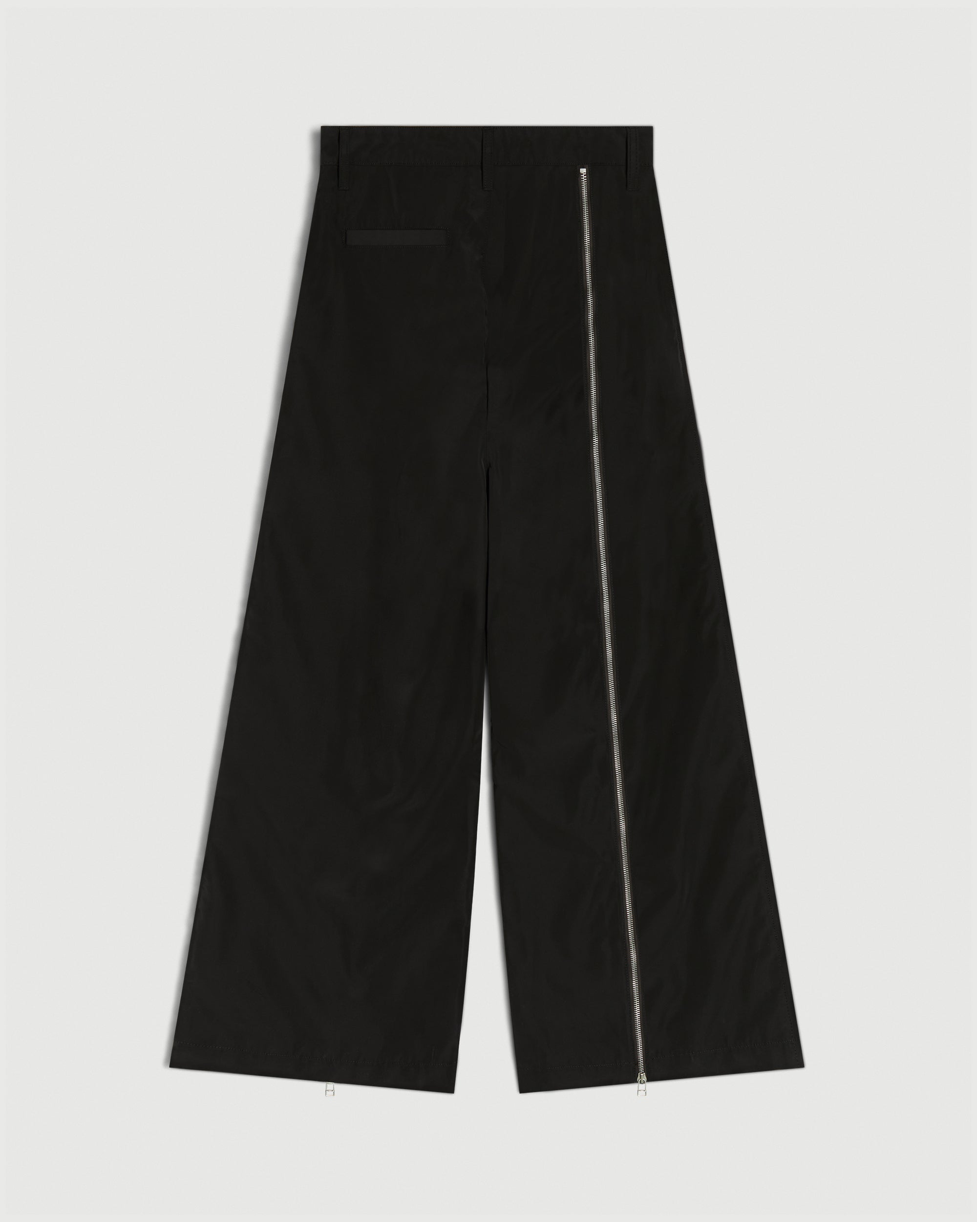 Asymmetrical Zipped Nylon Trouser in Black