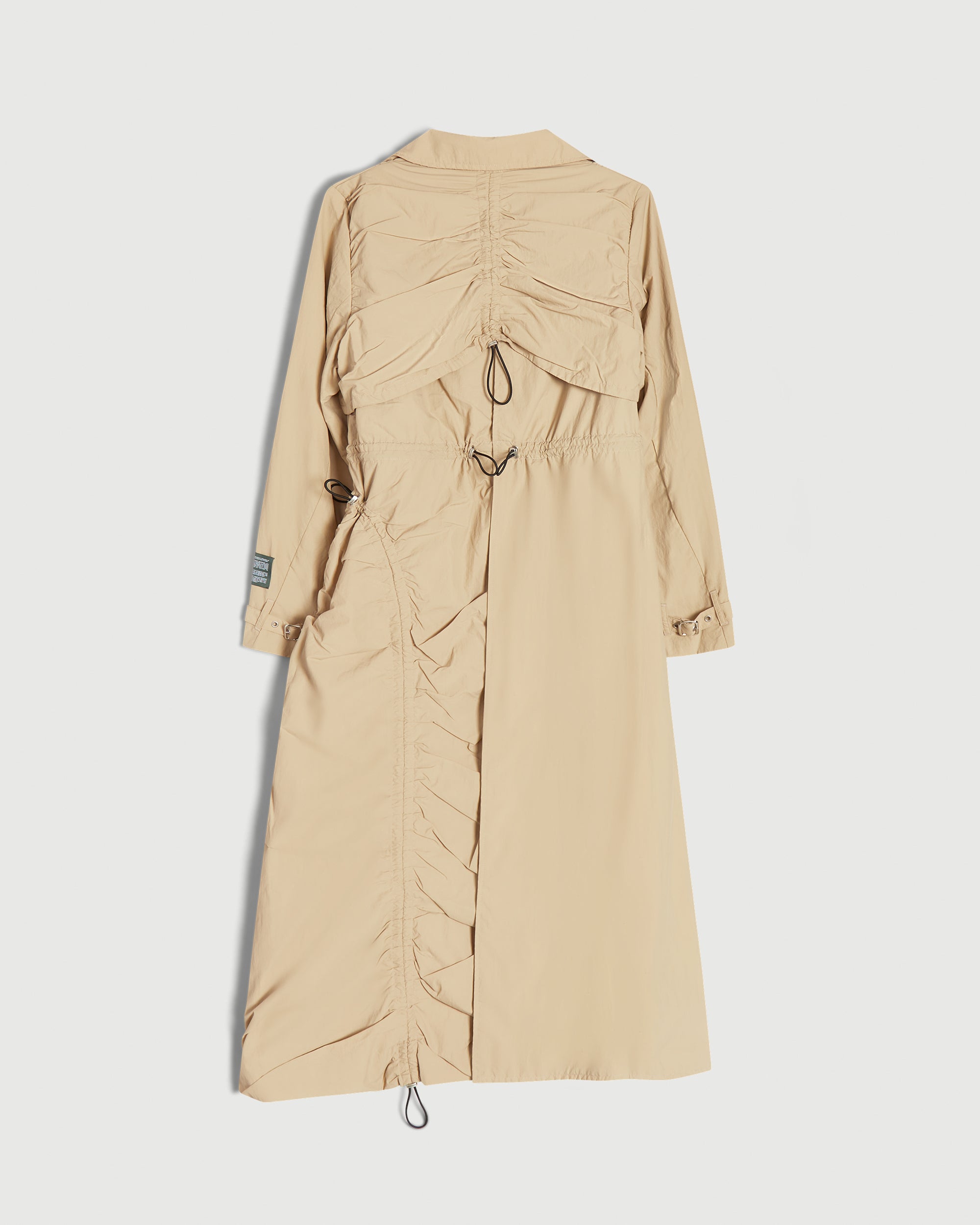 Cinched Nylon Trench Coat in Tan