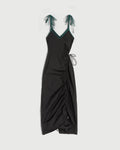 Cinched Nylon Asymmetrical Dress in Black