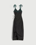 Cinched Nylon Asymmetrical Dress in Black