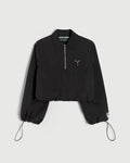 Cinched Nylon Quarter-Zip Top in Black