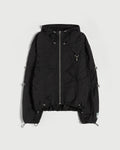 Cinched Nylon Hooded Jacket in Black