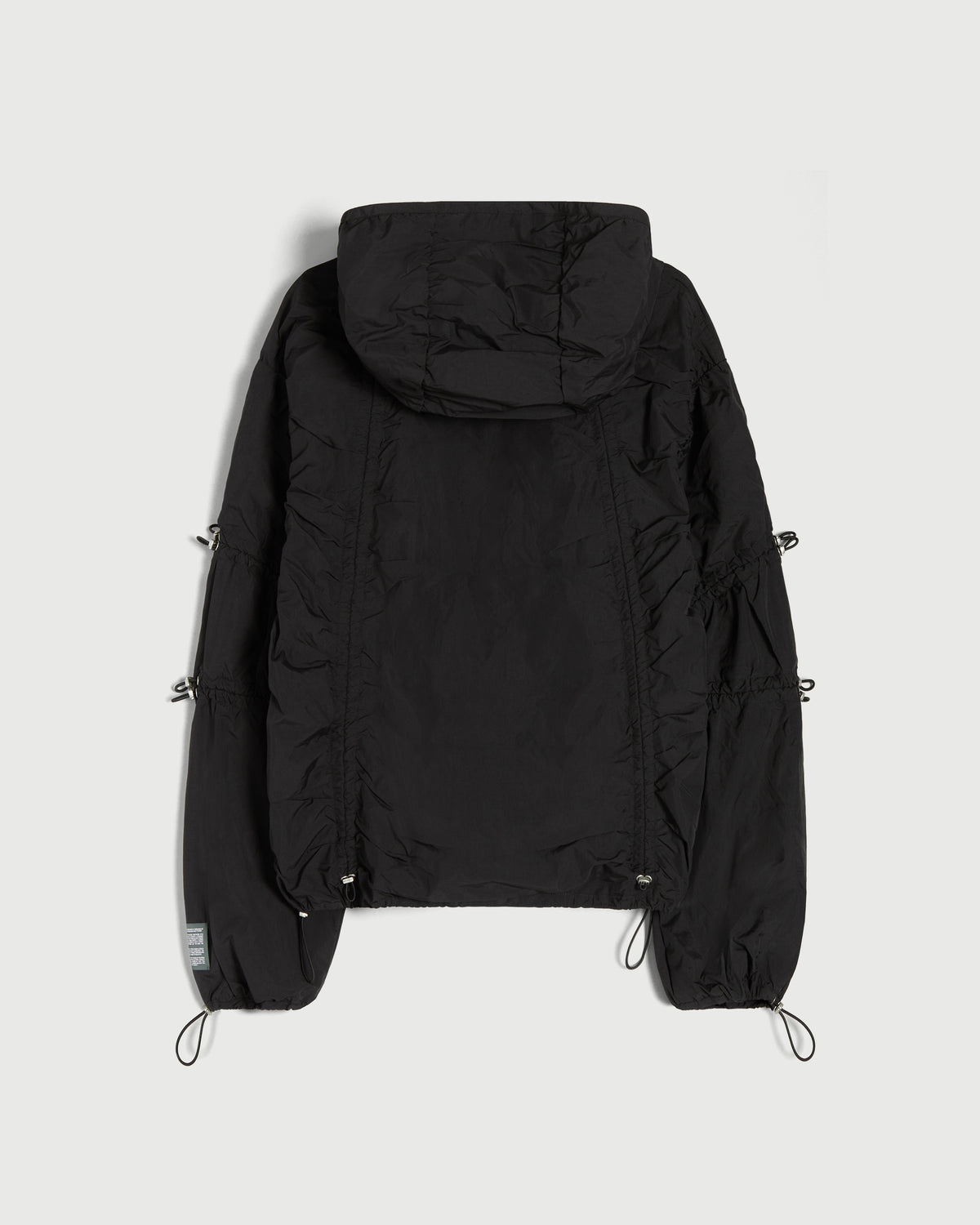 Cinched Nylon Hooded Jacket in Black