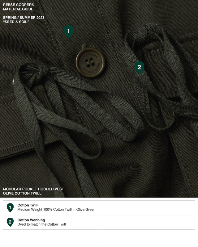 Modular Pocket Cotton Twill Hooded Vest in Olive – REESE COOPER®