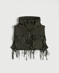 Modular Pocket Cotton Twill Hooded Vest in Olive