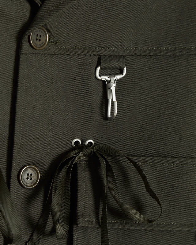 Modular Pocket Cotton Twill Three Button Jacket in Olive