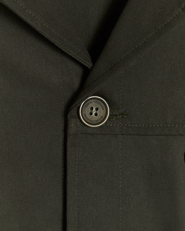 Modular Pocket Cotton Twill Three Button Jacket in Olive