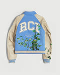 Embroidered Vines Varsity Jacket in Sky Blue